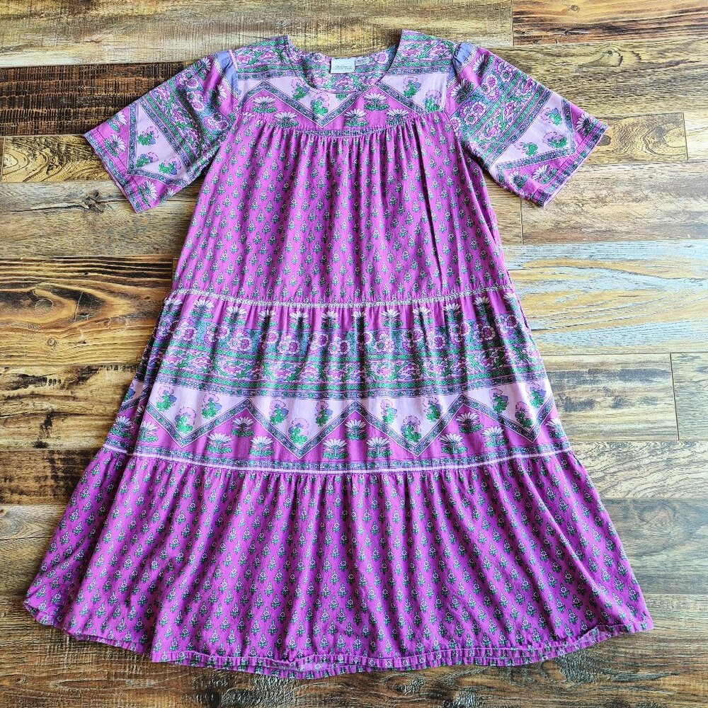 The Vermont Country Store Cotton Tiered Lounger House Dress Short Sleeve - Picture 6 of 11